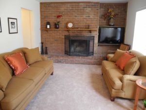 Heritage Amity Commons 2 Bedroom Townhome Living Room with Fireplace in Douglassville, PA