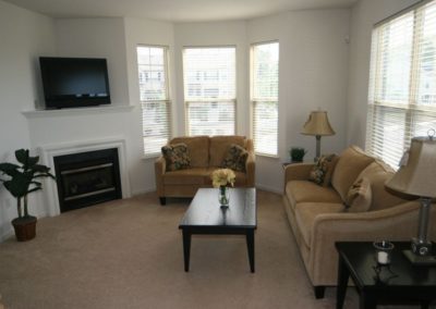Heritage Pointe 3 Bedroom New Britain Living Room with Gas Fireplace in Chalfont, PA