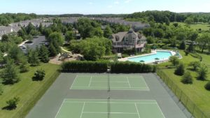 Heritage Orchard Hill Aerial View of Clubhouse and Tennis Courts in Perkasie, PA