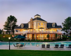 Heritage Orchard Hill Evening View Clubhouse and Swimming Pool in Perkasie, PA