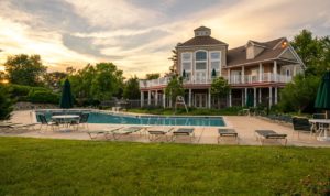 Beautiful swimming pool on a sunny day in Heritage Orchard Hill in Bucks County, PA