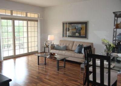 Heritage Pointe 2 Bedroom Buckingham Living and Dining Room with Sliding Glass Door in Chalfont, PA